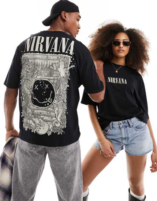 ASOS DESIGN – Czarny T-shirt oversize unisex z nadrukiem z motywem zespołu Nirvana