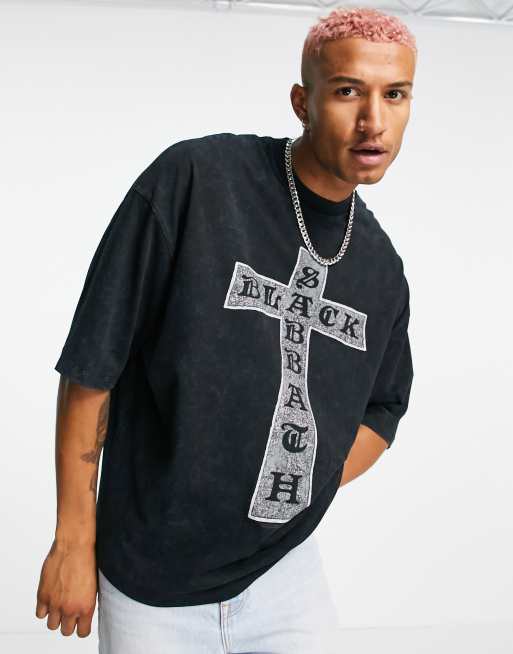ASOS DESIGN – Czarny T-shirt oversize z grafiką Black Sabbath