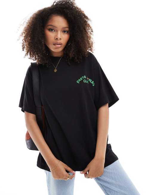 ASOS DESIGN – Czarny T-shirt oversize z grafiką i napisem „Pasta Lover”, 2 z 4