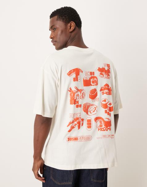 ASOS DESIGN – Czarny T-shirt oversize z grafiką Sushi Studio - view 1
