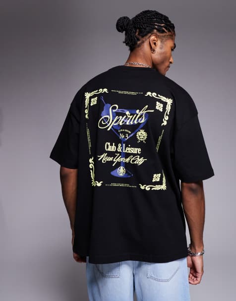 ASOS DESIGN oversized t-shirt with martini graphic in black