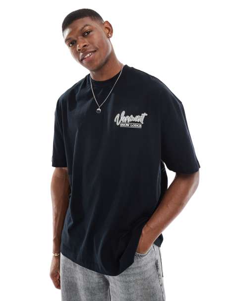 ASOS DESIGN – Czarny T-shirt oversize z grafiką z motywem krajobrazu - view 1