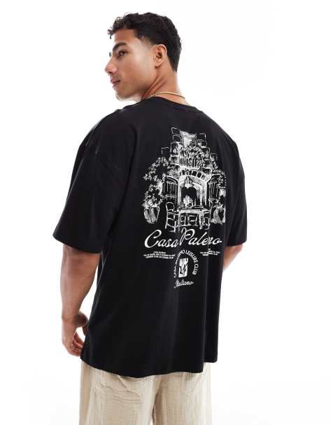 ASOS DESIGN – Czarny T-shirt oversize z grafiką z motywem krajobrazu - view 1