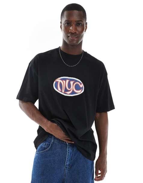 ASOS DESIGN oversized t-shirt with city graphic in black
