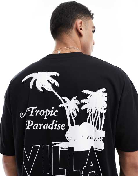 ASOS DESIGN oversized t-shirt with palm graphic in black