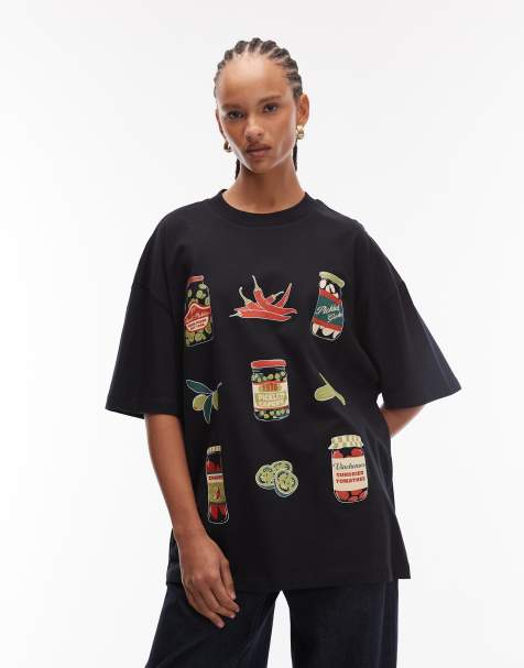 ASOS DESIGN – Czarny T-shirt oversize z grafiką z piklami - view 1