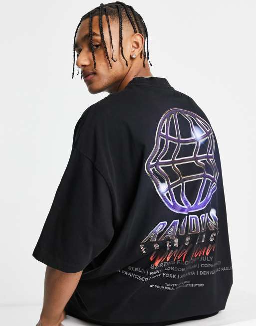 ASOS DESIGN – Czarny T-shirt oversize z miejskim nadrukiem na plecach, 2 z 4