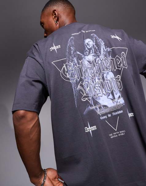 ASOS DESIGN – Czarny T-shirt oversize z nadrukiem cherubinka z tyłu - view 1