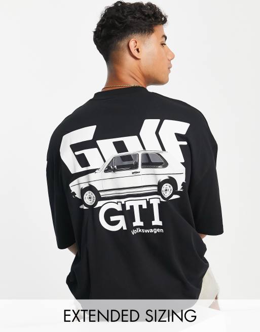 ASOS DESIGN – Czarny T-shirt oversize z nadrukiem Golfa GTI