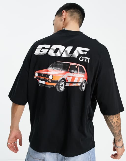 ASOS DESIGN – Czarny T-shirt oversize z nadrukiem Golfa GTI