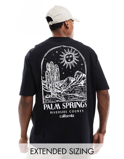 ASOS DESIGN – Czarny T-shirt oversize z nadrukiem i napisem „Palm Springs” na plecach