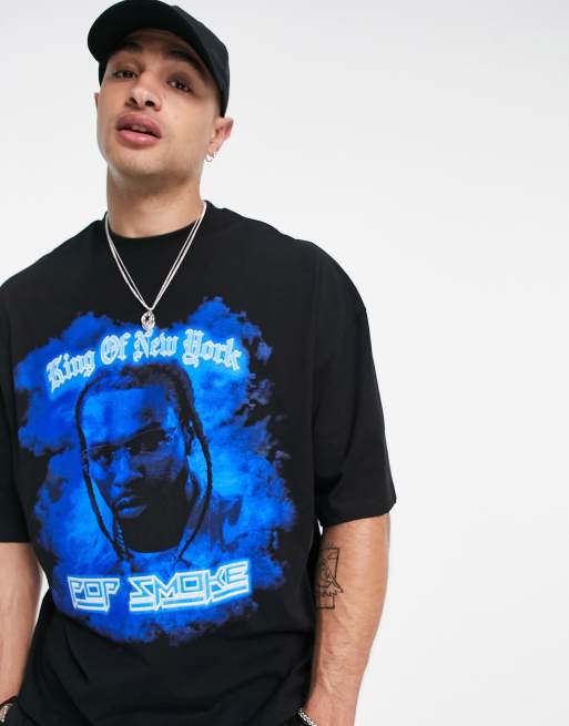 ASOS DESIGN – Czarny T-shirt oversize z nadrukiem Popa Smoke'a na plecach