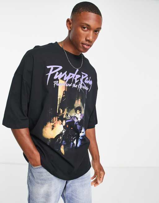 ASOS DESIGN – Czarny T-shirt oversize z nadrukiem „Purple Rain” i Princem