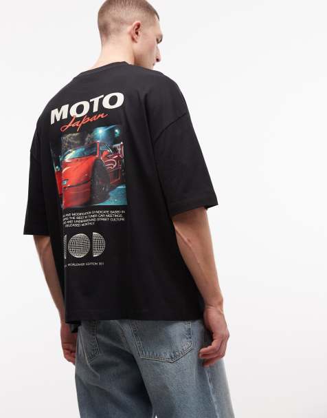 ASOS DESIGN – Czarny T-shirt oversize z nadrukiem z motocyklem na plecach - view 1