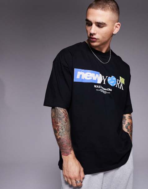 ASOS DESIGN – Czarny T-shirt oversize z nadrukiem z motywem miasta z przodu - view 1