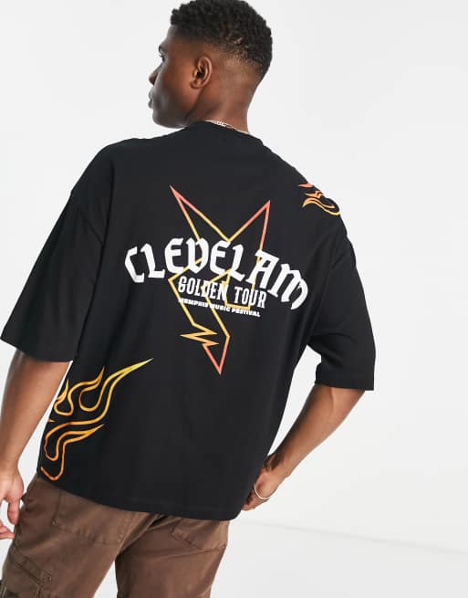ASOS DESIGN – Czarny T-shirt oversize z nadrukiem z napisem „Cleveland” na plecach i piersi