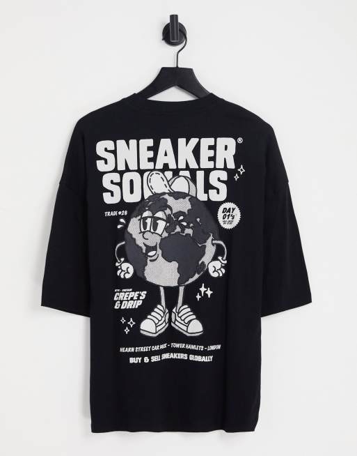 ASOS DESIGN – Czarny T-shirt oversize z nadrukiem z przodu i na plecach