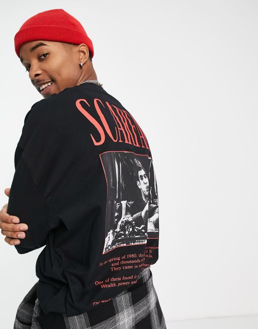 ASOS DESIGN – Czarny T-shirt oversize z napisem „Scarface