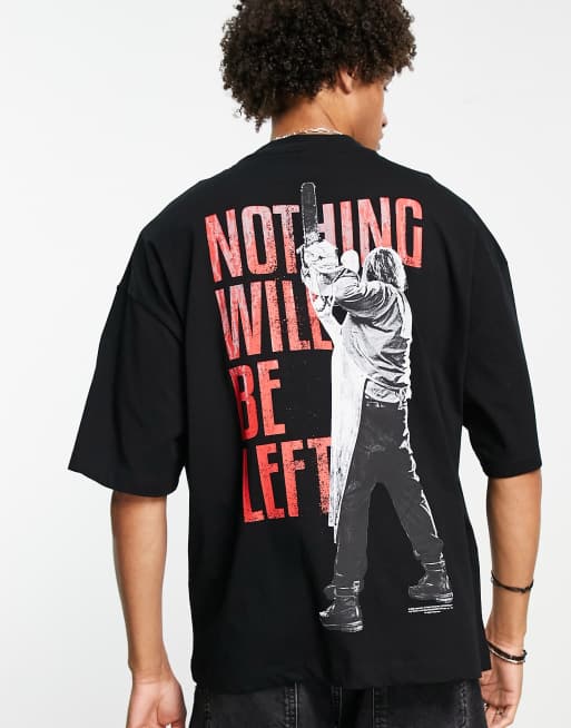 ASOS DESIGN – Czarny T-shirt oversize z napisem „Texas Chainsaw Massacre”