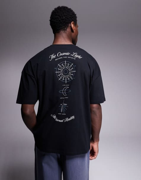 ASOS DESIGN oversized dropped shoulder t-shirt with celestial graphic in black