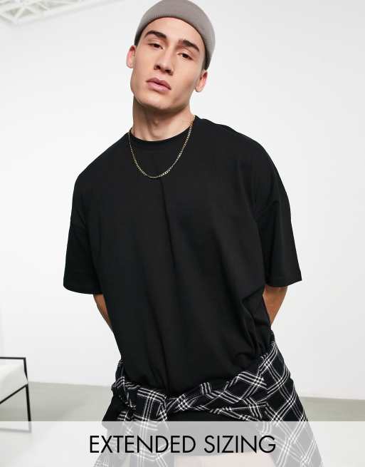 Asos Design Czarny T Shirt Oversize Z Okrągłym Dekoltem Asos