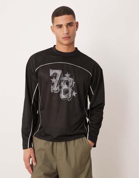 ASOS DESIGN – Czarny T-shirt oversize z siateczki airtex z wypustkami i nadrukiem liczby - view 1