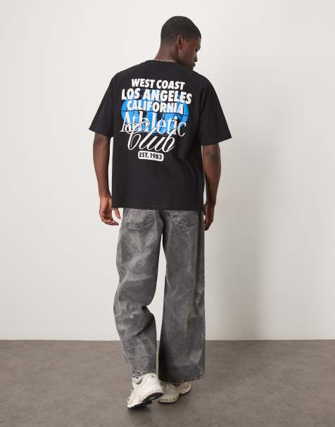 ASOS DESIGN oversized t-shirt with varsity graphic in black