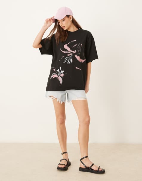 ASOS DESIGN – Czarny T-shirt oversize z wyblakłym nadrukiem kwiatowym - view 1