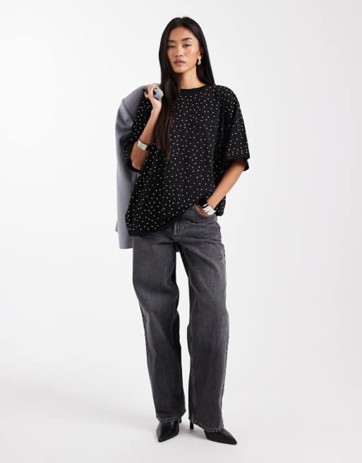 ASOS DESIGN – Czarny T-shirt oversize ze srebrnymi ćwiekami, 2 z 4