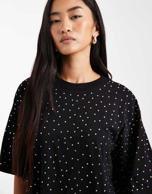 ASOS DESIGN – Czarny T-shirt oversize ze srebrnymi ćwiekami, 3 z 4