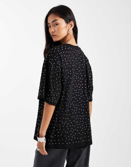 ASOS DESIGN – Czarny T-shirt oversize ze srebrnymi ćwiekami, 4 z 4