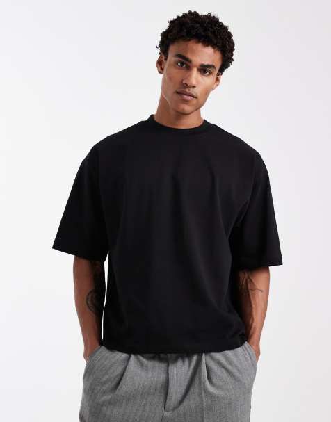 ASOS DESIGN – Czarny T-shirt pudełkowy oversize z bardzo grubego materiału - view 1