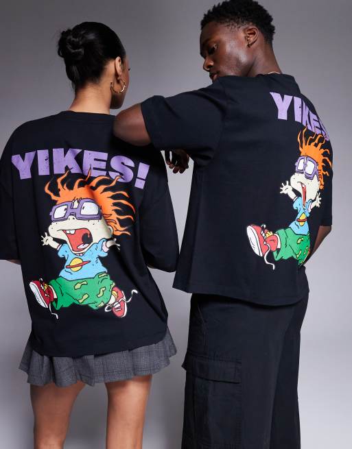 ASOS DESIGN – Czarny T-shirt unisex o fasonie oversize i pudełkowym kroju z licencjonowanym nadrukiem Rugrats Chuckie