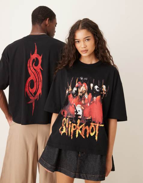 ASOS DESIGN – Czarny T-shirt unisex o fasonie oversize i pudełkowym kroju z licencjonowanym nadrukiem Slipknot - view 1