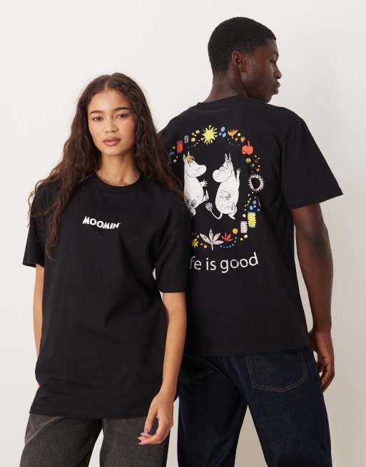 ASOS DESIGN – Czarny T-shirt unisex o fasonie oversize z grafiką z Muminkami