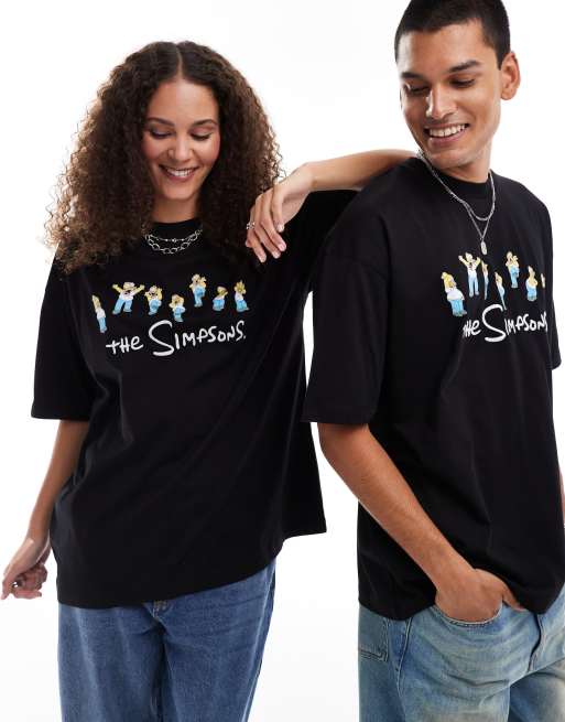 ASOS DESIGN – Czarny T-shirt unisex o fasonie oversize z haftowaną licencjonowaną grafiką The Simpsons