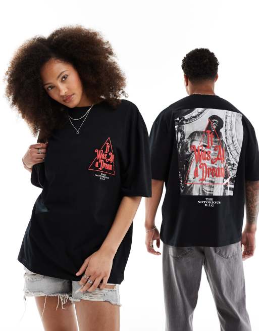 ASOS DESIGN – Czarny T-shirt unisex o fasonie oversize z licencjonowaną grafiką Biggie Smalls