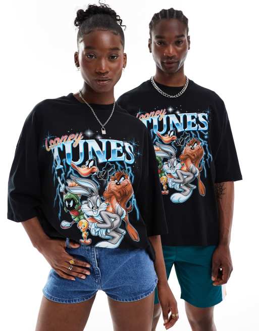 ASOS DESIGN – Czarny T-shirt unisex o fasonie oversize z licencjonowaną grafiką Looney Tunes