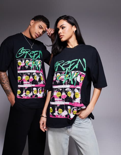 ASOS DESIGN unisex oversized license t-shirt with Green Day prints in black