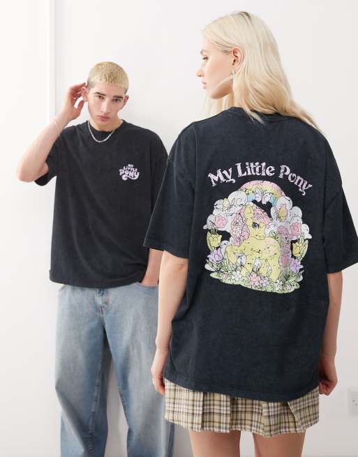 ASOS DESIGN – Czarny T-shirt unisex o fasonie oversize z nadrukiem z napisem My Little Pony