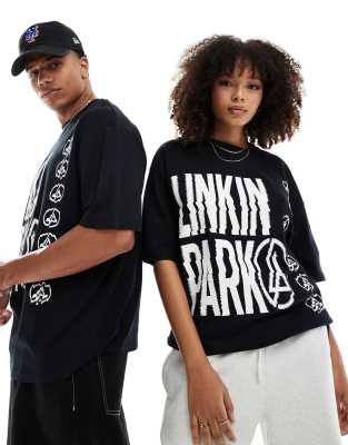 ASOS DESIGN Czarny T shirt unisex o fasonie oversize z napisem Linkin Park ASOS