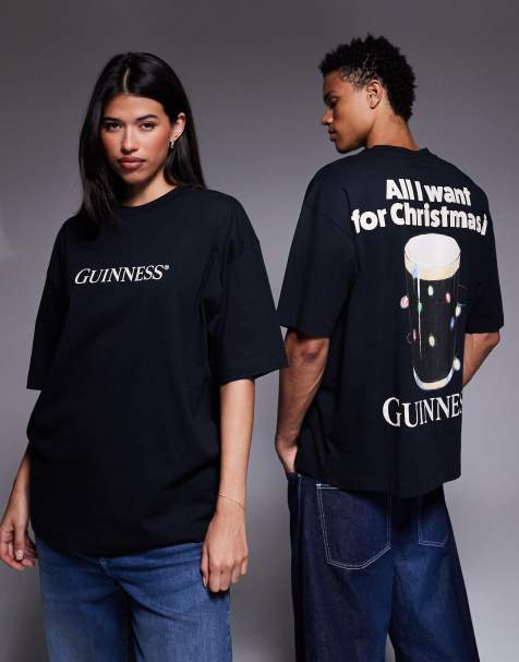 ASOS DESIGN – Czarny T-shirt unisex o fasonie oversize ze świątecznym nadrukiem „Guinness” - view 1