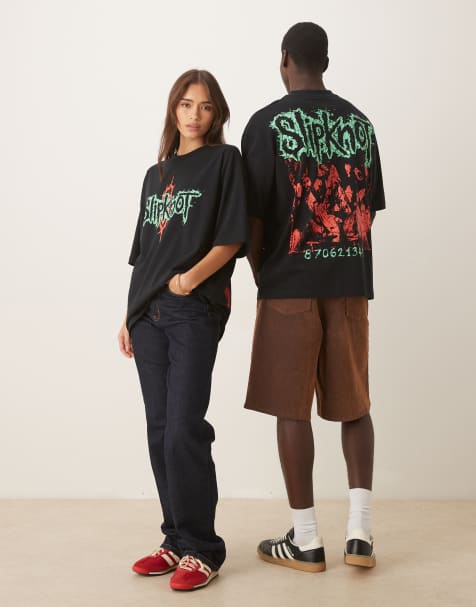ASOS DESIGN – Czarny T-shirt unisex o kroju oversize z nadrukiem Slipknot - view 1