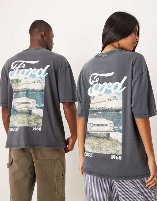 ASOS DESIGN – Czarny T-shirt unisex oversize z nadrukiem z motywem Forda