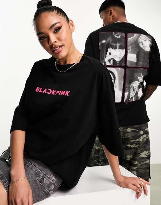 ASOS DESIGN – Czarny T-shirt unisex oversize z napisem „Black Pink”