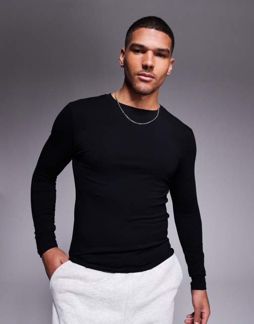 ASOS DESIGN – Czarny T-shirt z długimi rękawami o kroju podkreślającym sylwetkę