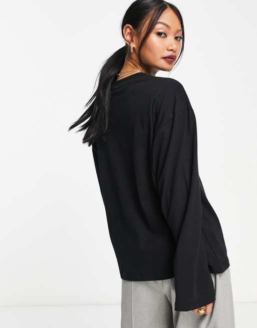 ASOS DESIGN – Czarny T-shirt z długimi, szerokimi rękawami, 2 z 4