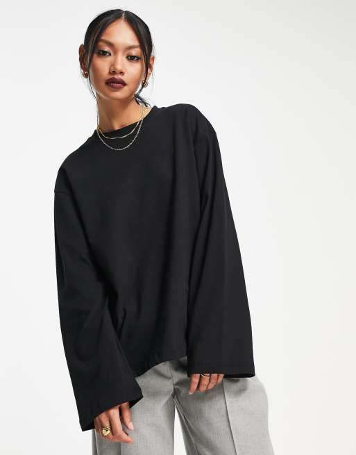 ASOS DESIGN – Czarny T-shirt z długimi, szerokimi rękawami, 4 z 4
