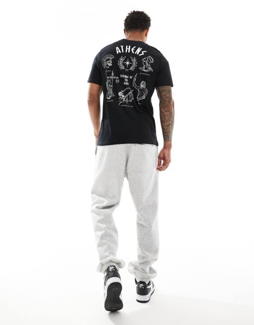 ASOS DESIGN – Czarny T-shirt z nadrukiem i napisem „Athens“ na plecach