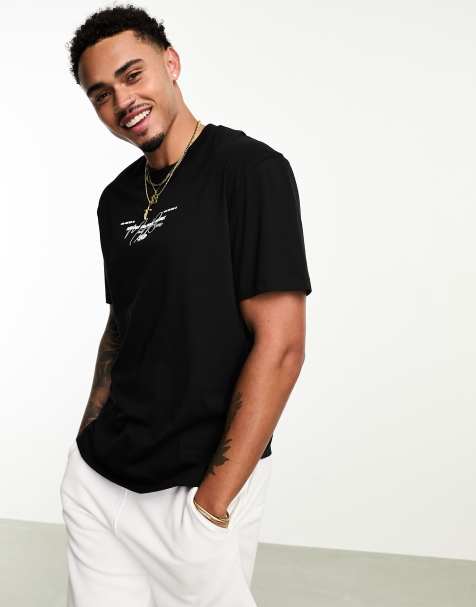 ASOS DESIGN – Czarny T-shirt z napisem na klatce piersiowej - view 1